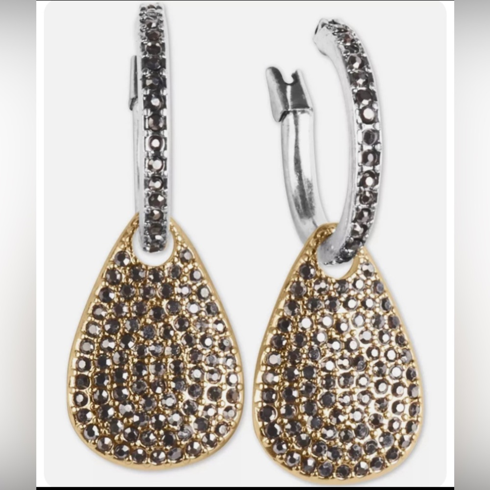 Lucky Brand Two-Tone Pavé Paddle Charm Hoop Earrings